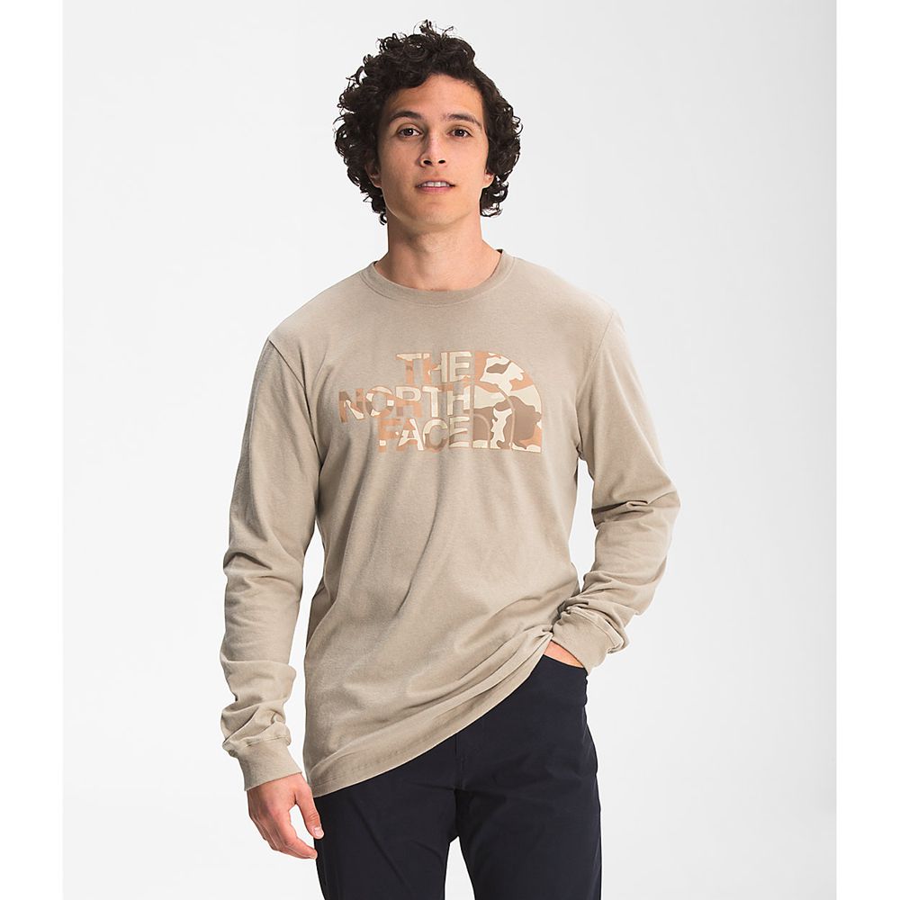 The North Face Long Sleeve Mens Australia - The North Face Long Sleeve Half Dome Khaki / Camo Print